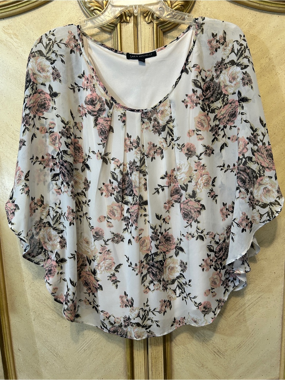 Sara Michelle Floral Pink Roses Sheer Poncho Blouse & Tank NWOT